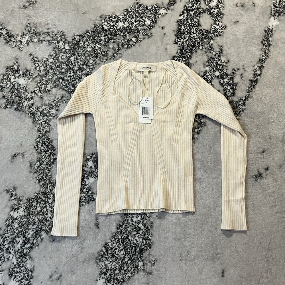 L Space Sweater Womens Size Small‎ Cream Camryn Fitted Ribbed Knit Long Sleeve